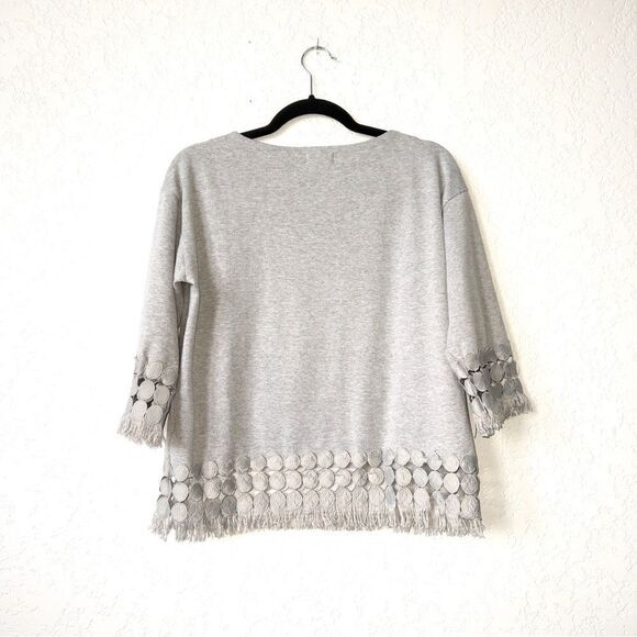 Lili Sidonio x Molly Bracken Gray Cut Out Fringe Top‎ Size Small - Picture 6 of 6